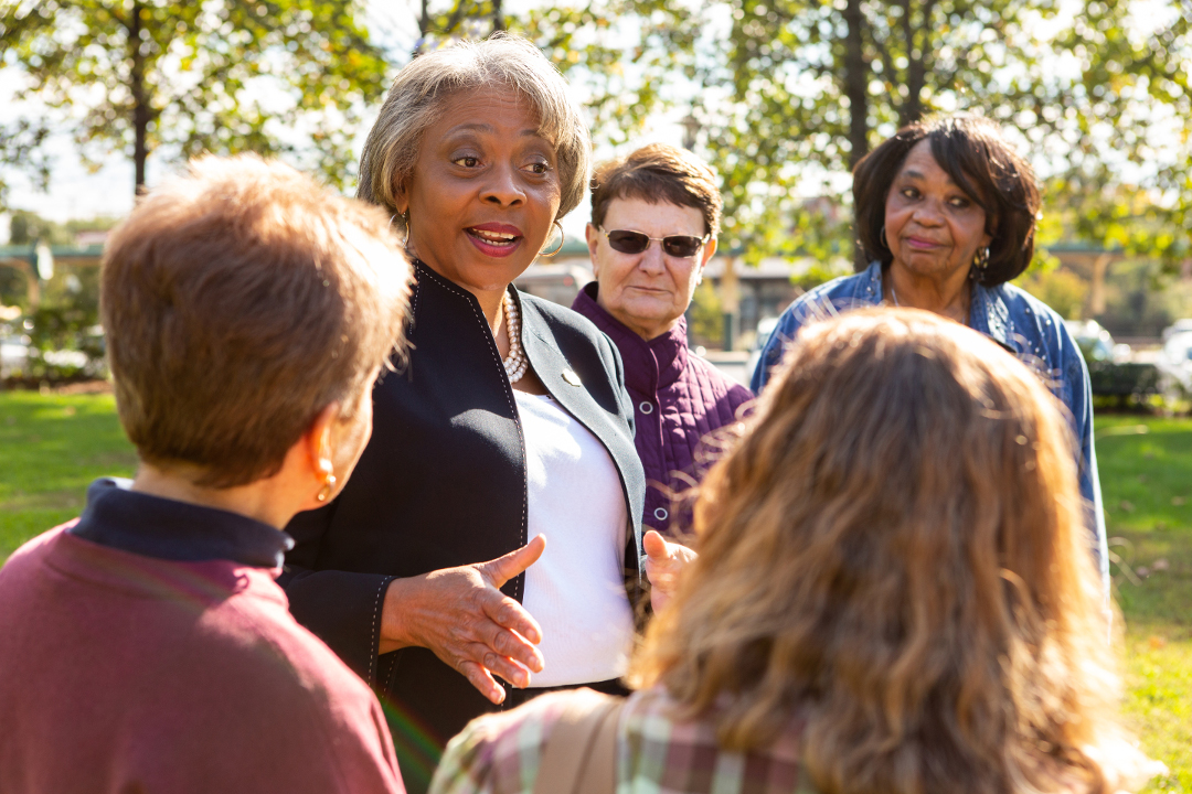 Linda talking to constituents